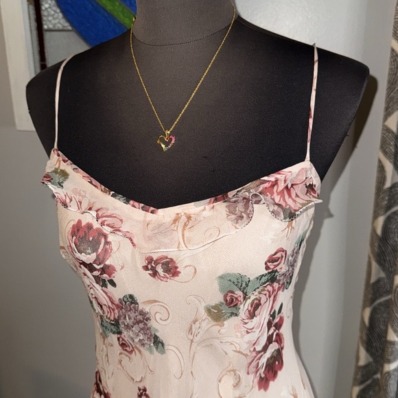 Muse 100% Silk Rose Floral Print Ruffled Spaghetti Strap Fairy Dress - Picture 3 of 10